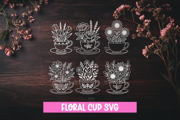 6 Vintage Floral Teacup SVG