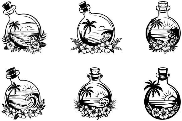 Beach on Bottle Svg,Floral Beach Bundle