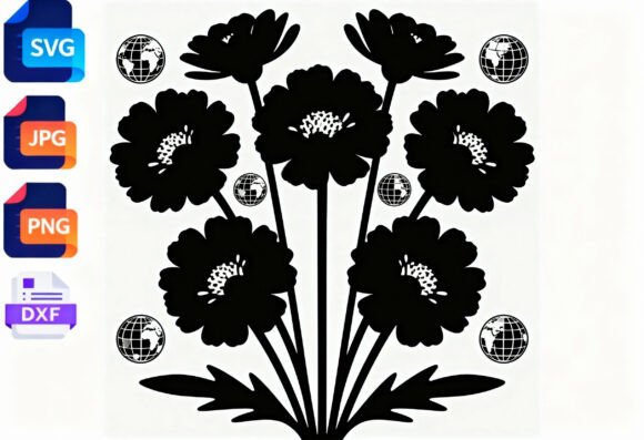 Black Floral Globe SVG Cut File