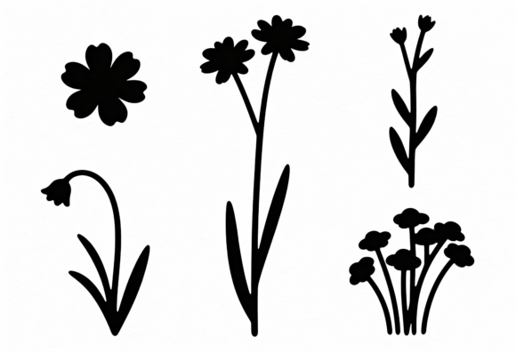Black Floral Silhouettes SVG Clipart
