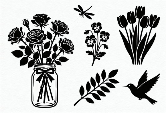 Black Floral Silhouettes SVG Flowers