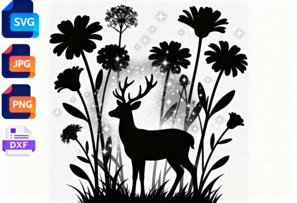 Deer Floral Silhouette SVG Cut File