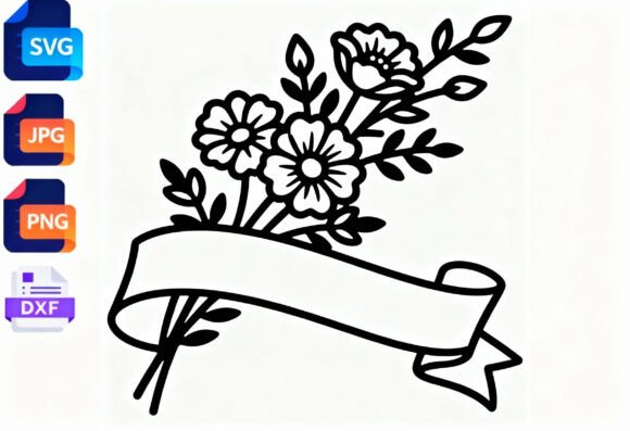 Floral Banner SVG Cut File Flowers