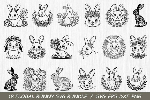Floral Bunny SVG Bundle, Easter Bunny Svg