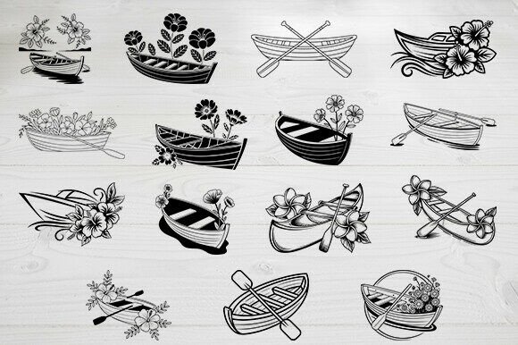 Floral Canoe Svg Bundle, Floral Boat Svg