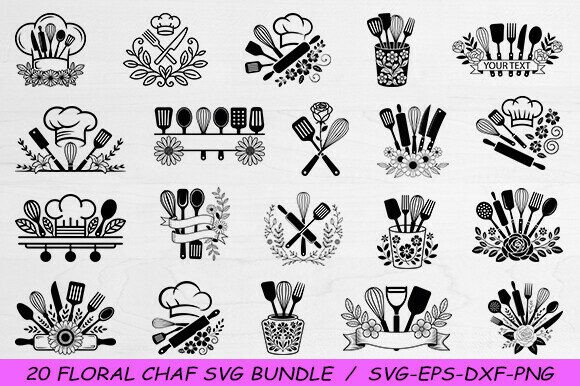 Floral Chef Svg Bundle, Cooking Tools Svg