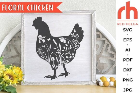 Floral Chicken SVG, Flower Animal DXF