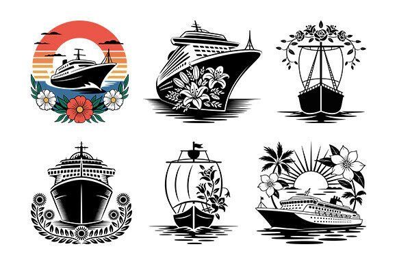 Floral Cruise Ship Svg, Floral Boat Bundl