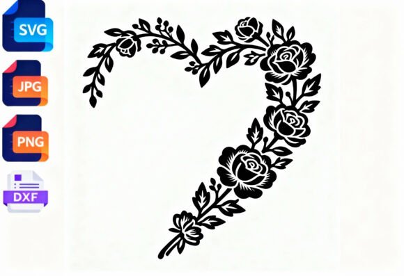 Floral Heart SVG Cut File Roses Leaves