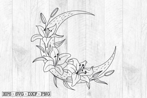 Floral Moon Svg, Lily Flower, Celestial