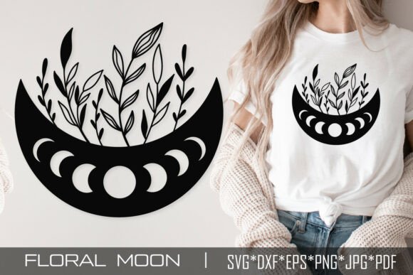 Floral Moon SVG Lunar Phases Boho Art