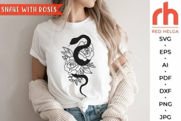 Floral Snake SVG, Viper with Roses DXF