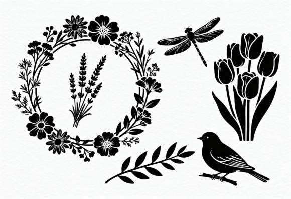 Floral Wreath SVG Bundle with Birds and