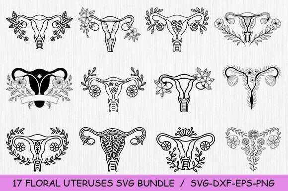 Uterus Svg Bundle, Floral Uteruses SVG