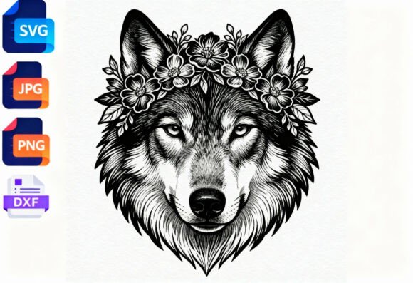Wolf Floral Crown SVG Cut File